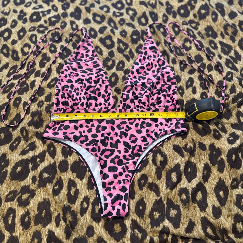 NWOT XL Pink Leopard Print Tie Around Bathing Suit.